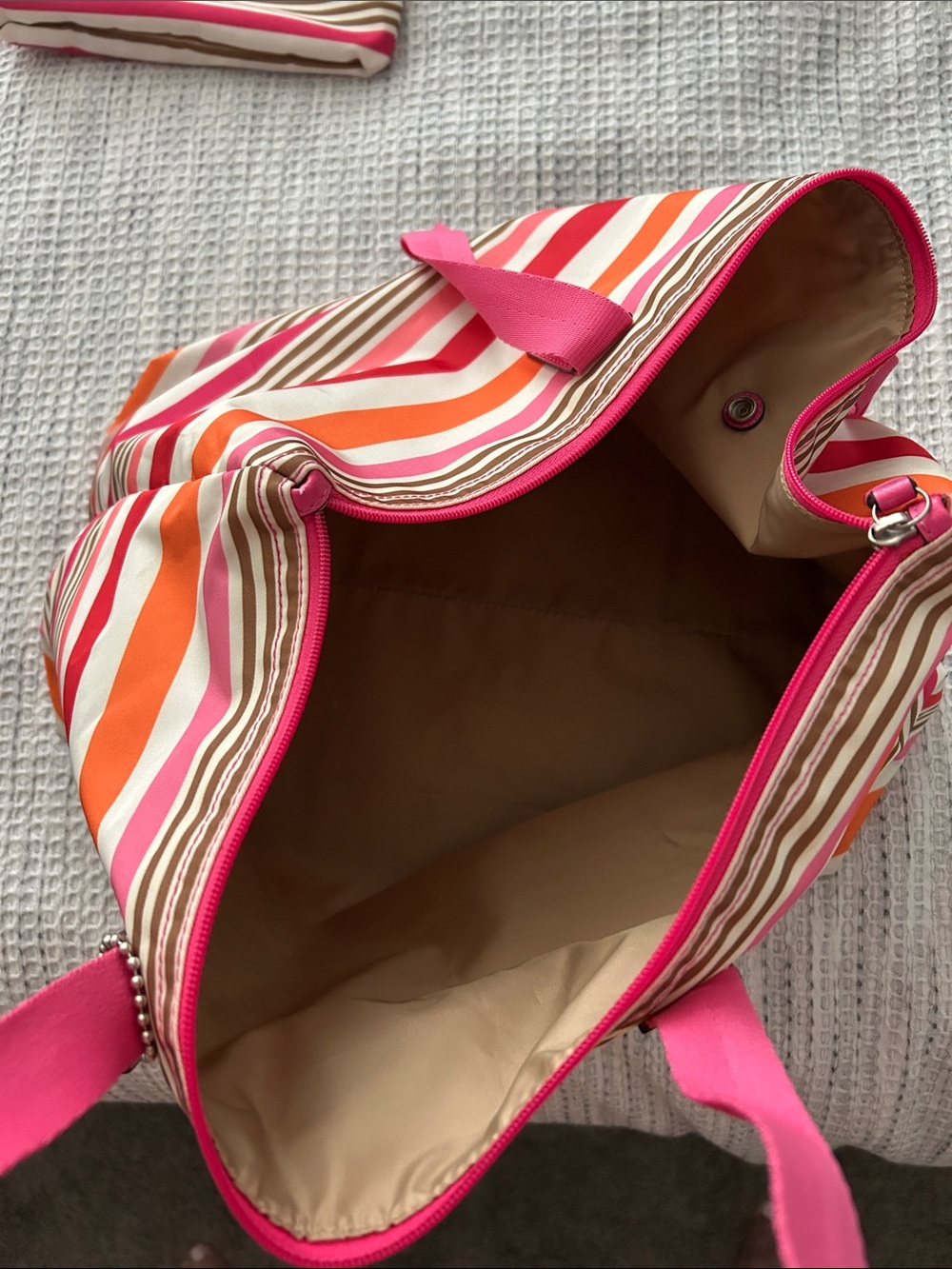 Coach Striped Pink Orange Red Weekend Duffel - Picture 2 of 4